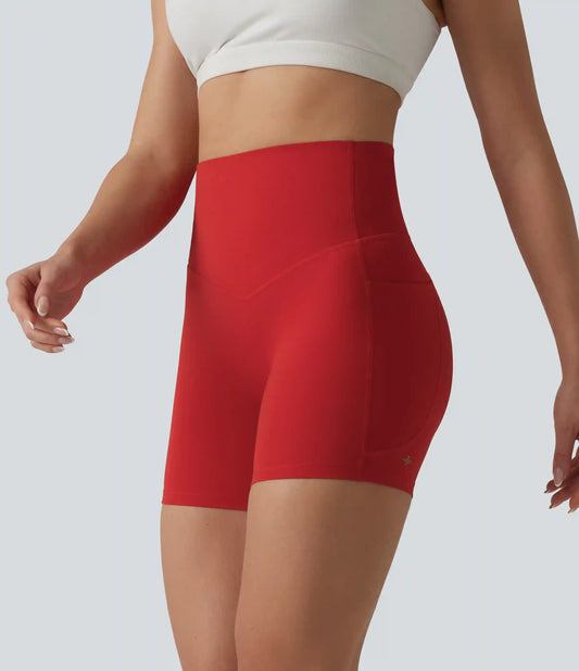 Halara UltraSculpt™ High Waisted Tummy Control Contrast Ribbed Yoga Biker Shorts 5'' with Pockets