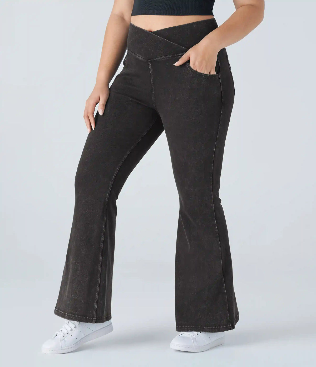Halara Flex™ High Waisted Crossover Pocket Washed Casual Plus Size Jeans