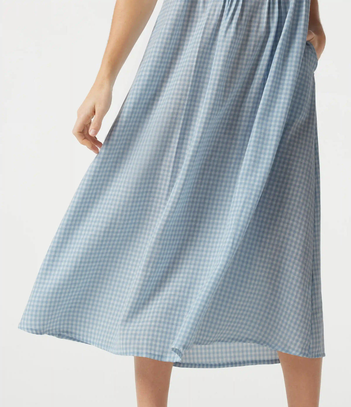 Round Neck Sleeveless Plaid Midi Casual Linen-Feel Dress with Pockets