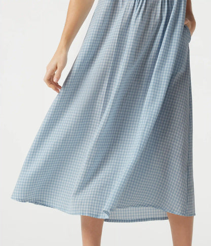 Round Neck Sleeveless Plaid Midi Casual Linen-Feel Dress with Pockets