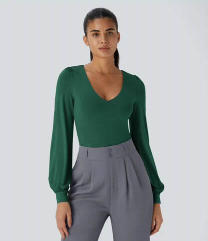 V Neck Long Sleeve Work Bodysuit
