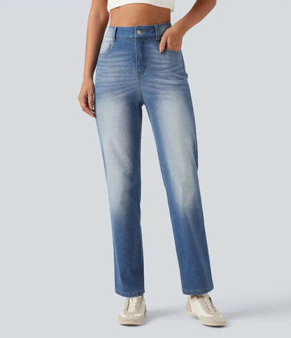 Halara Flex™ High Waisted Tummy Control Straight Leg Washed Casual Jeans with Pockets