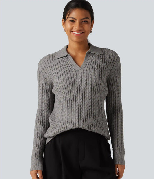 Lapel Long Sleeve Work Sweater
