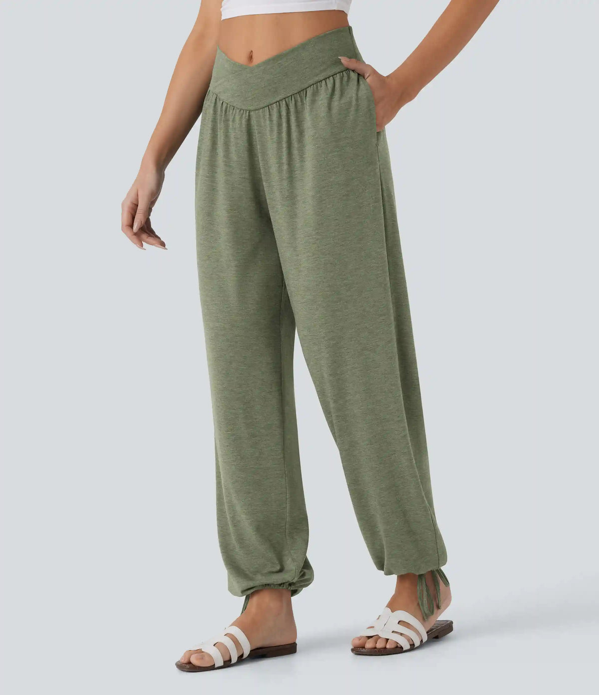 Crossover High Waisted Pocket Drawstring Casual Joggers