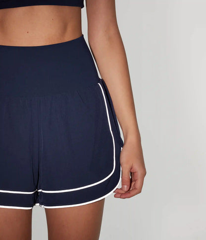 Breezeful™ High-waisted Curved Hem 2-in-1 Reflective Lines Quick Dry Yoga Baggy Shorts with Pockets