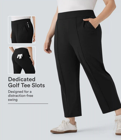 High Waisted Pockets Straight Leg Quick Dry Golf Plus Size Pants-Golf Tee-UPF40+