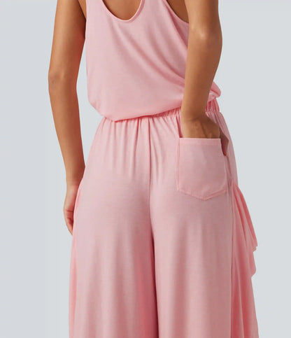 Sleeveless Cut Out Wide Leg Casual Jumpsuit with Pockets-Easy Peezy Edition