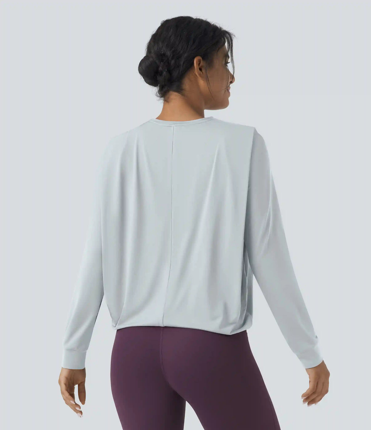 Round Neck Long Sleeve Ruched Yoga Sports Top-UPF50+