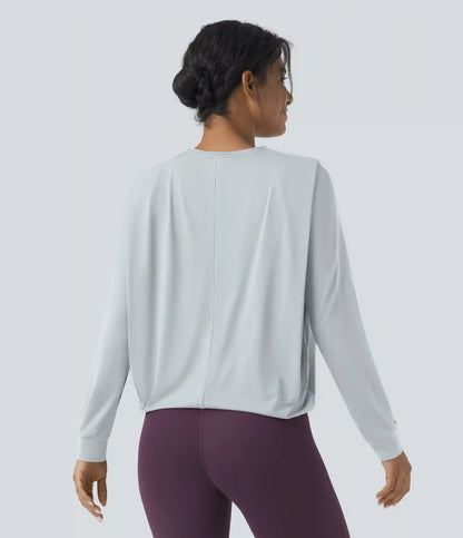 Round Neck Long Sleeve Ruched Yoga Sports Top-UPF50+