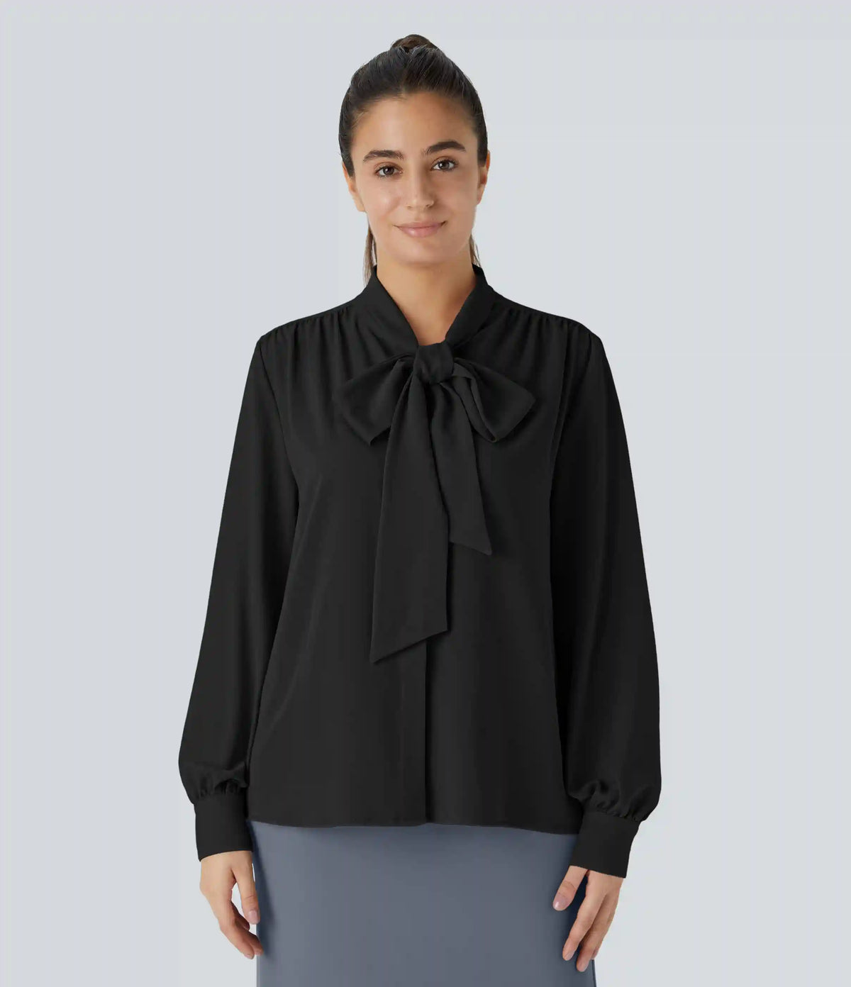 Tie Neck Long Sleeve Work Blouse
