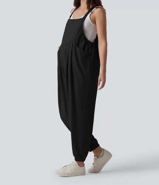 Waffle Casual Maternity Jogger Overalls with Pockets