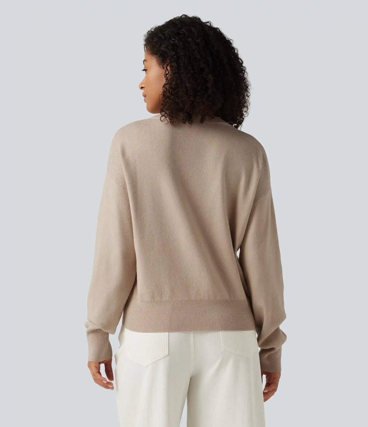 Round Neck Dropped Long Sleeve Color Block Work Sweater