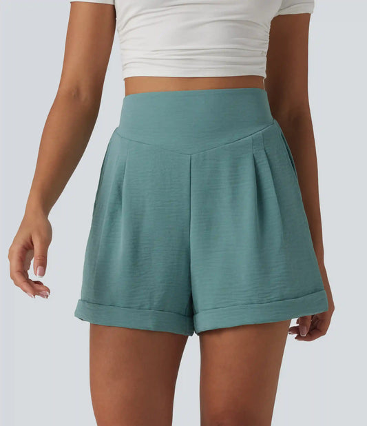 High Waisted Casual Linen-Feel Shorts 4'' with Pockets