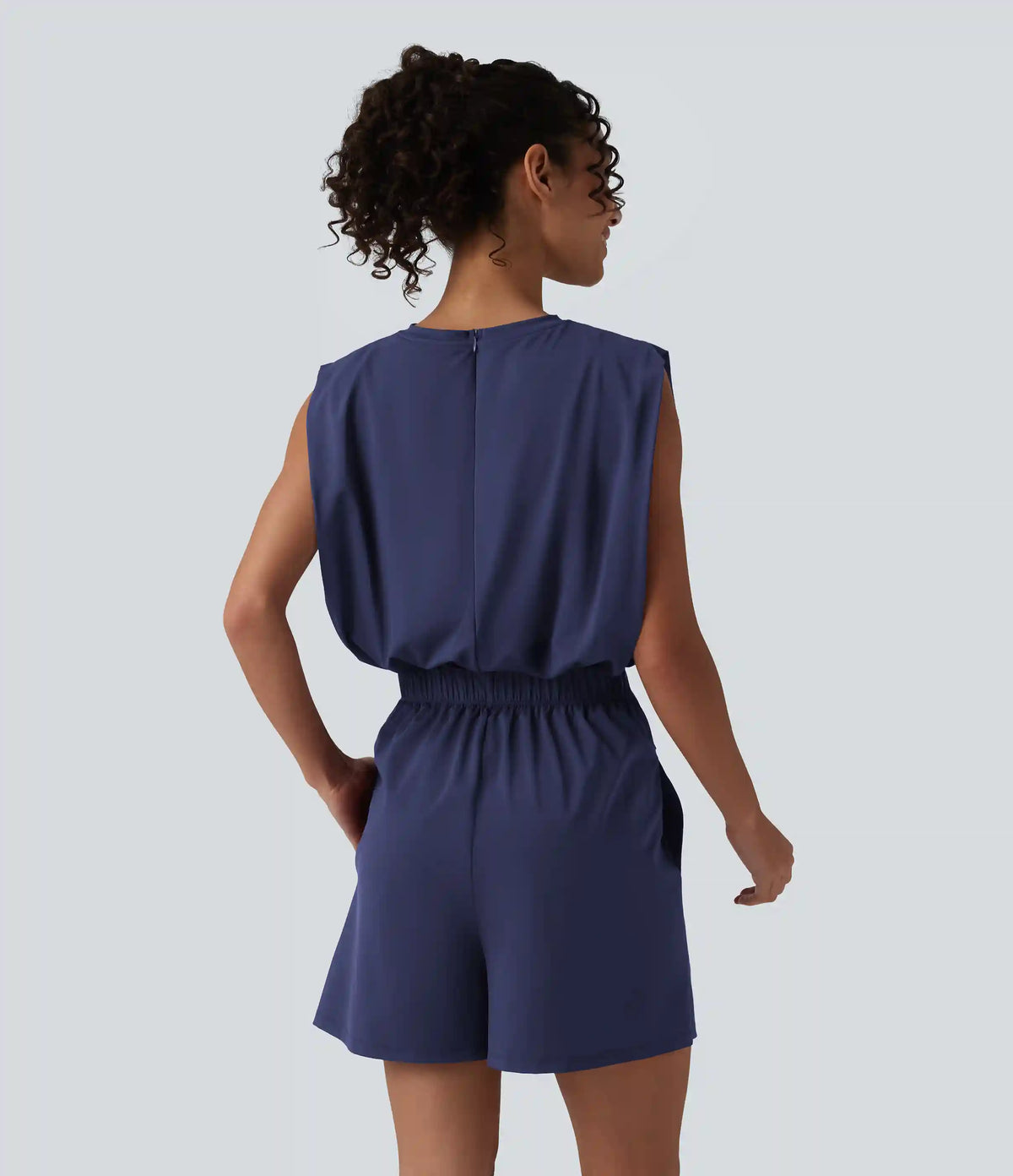 Round Neck Sleeveless Tie-front Cool Touch Casual Romper with Pockets-Easy Peezy-UPF50+