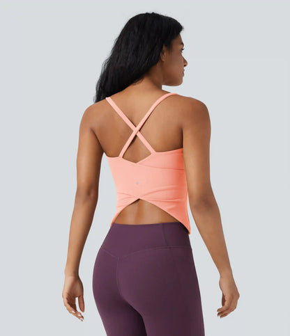 Scoop Neck Crisscross Back Crossover Hem Yoga Cami Top