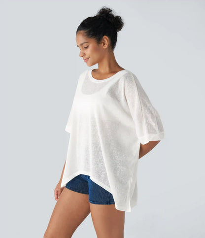 Asymmetric Hem Sheer Oversize Casual Top