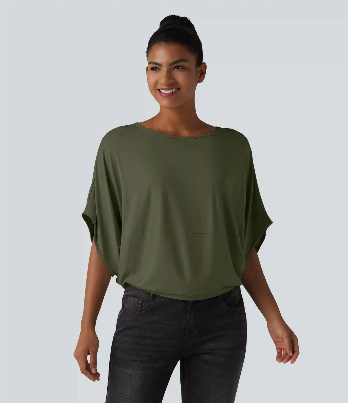 Round Neck Batwing Sleeve Relaxed Casual Top