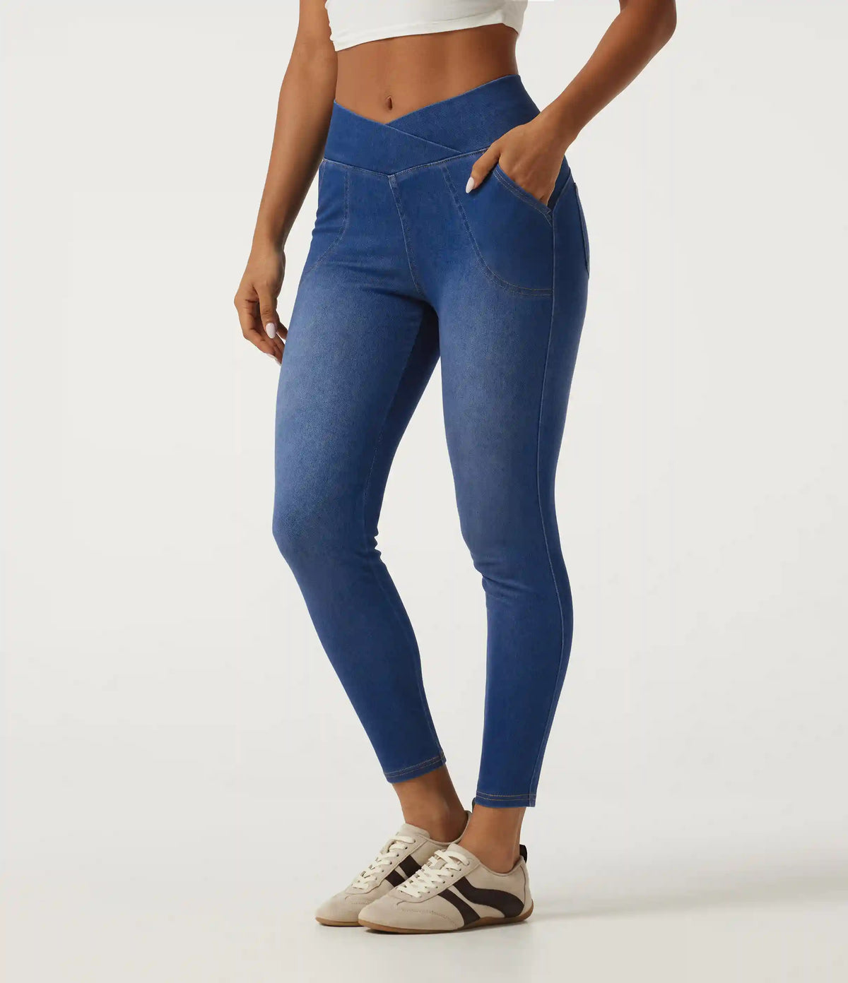 Halara Flex™ High Waisted Crossover Denim Casual Leggings with Pockets