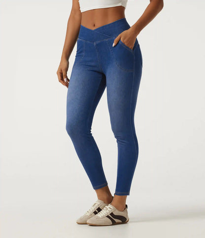 Halara Flex™ High Waisted Crossover Denim Casual Leggings with Pockets