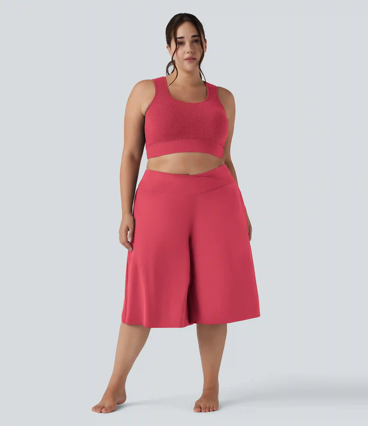 SoftlyZero™ Airy Crossover High Waisted Wide Leg InstantCool Yoga Pedal Pusher Plus Size Pants with Pockets