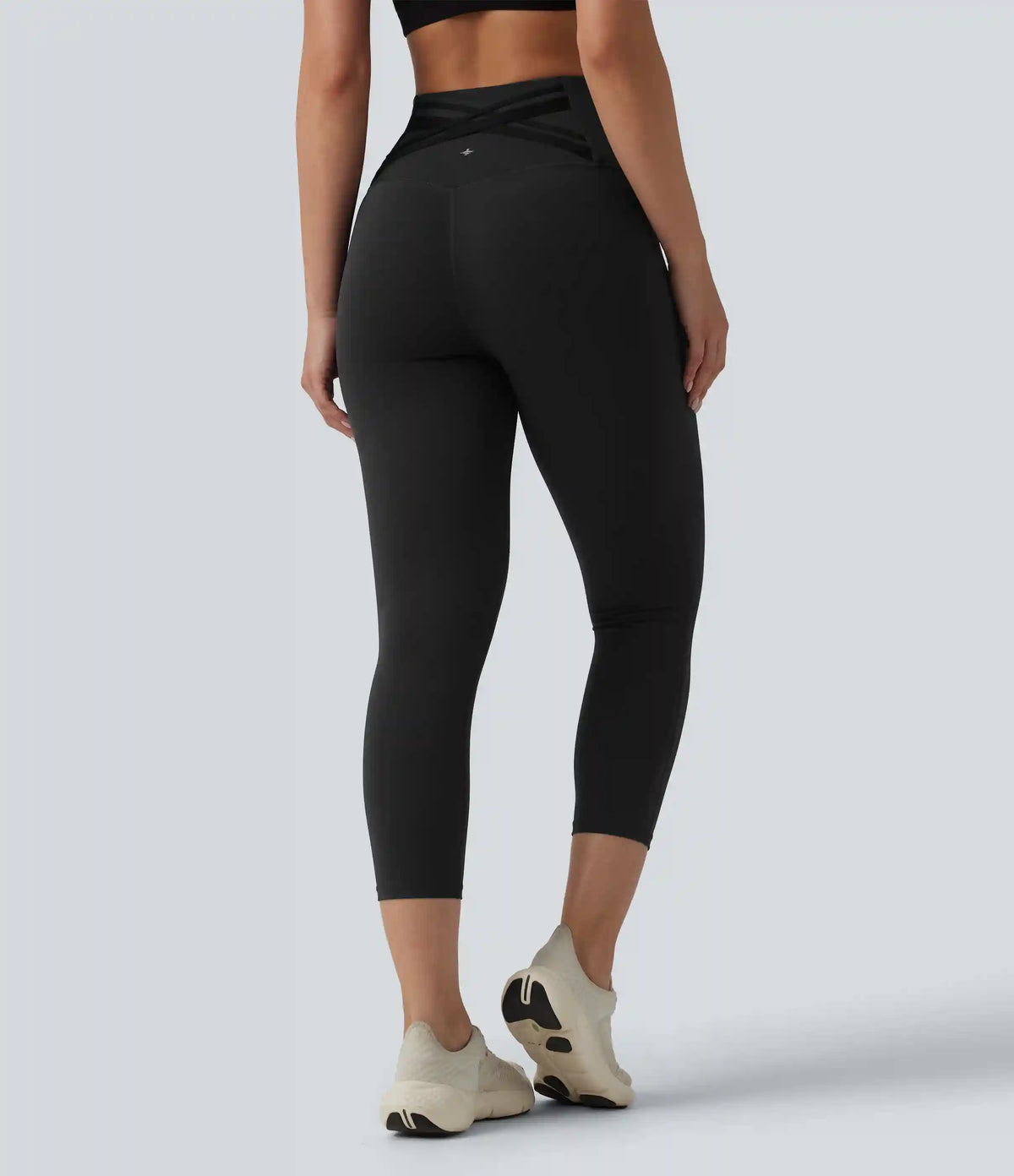 Halara Ultrasculpt™ High Waisted Tummy Control Crossover Back Capri Running Leggings with Pockets