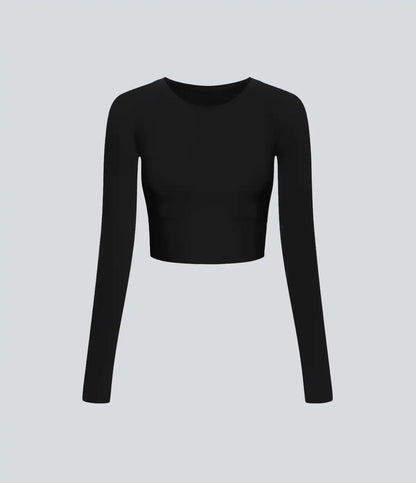 Solid Thumb Hole Cropped Yoga Sports Top