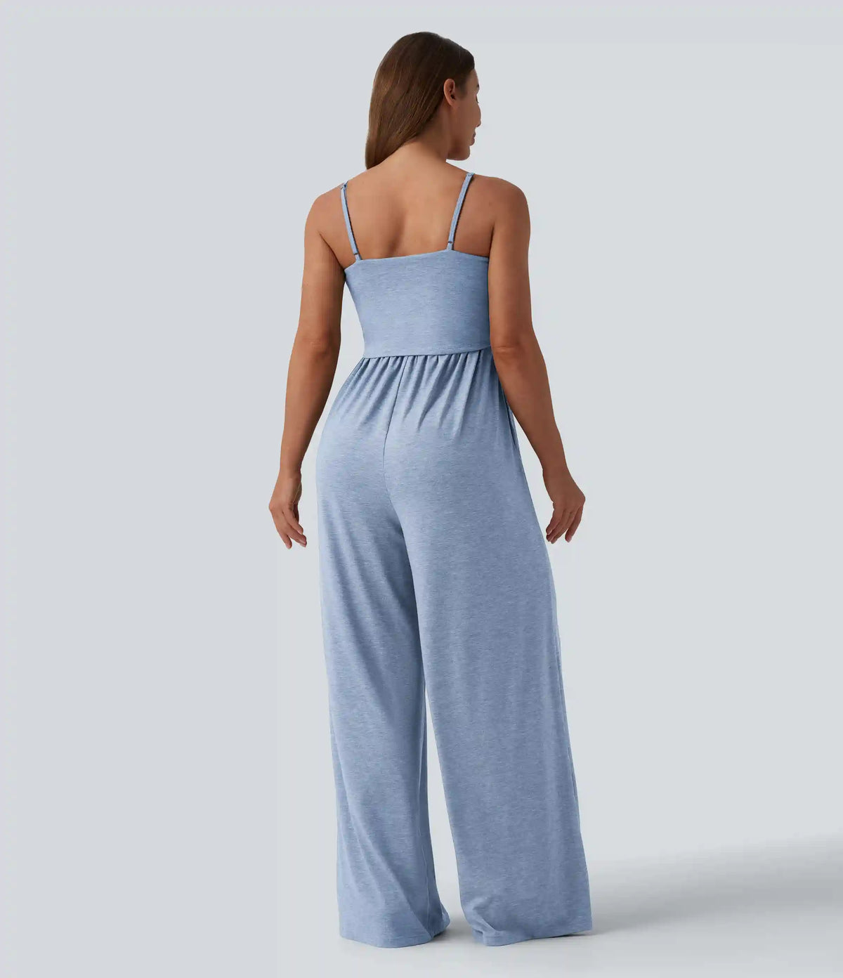 Adjustable Straps Ruched Wide Leg Heathered Casual Jumpsuit with Pockets-Easy Peezy