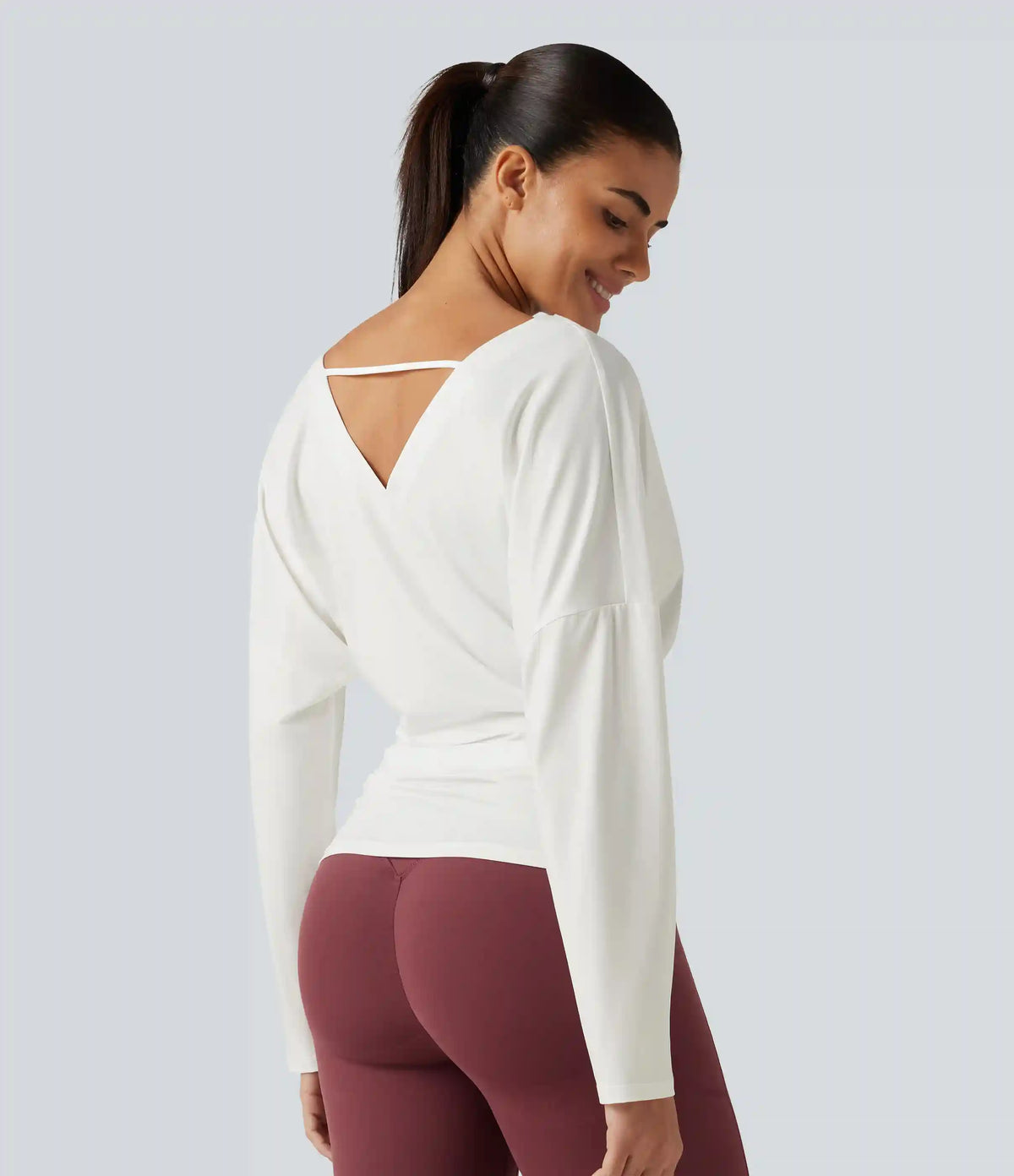Cowl Neck Long Sleeve Cut Out Back Yoga Sports Top