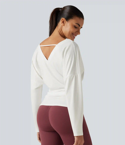Cowl Neck Long Sleeve Cut Out Back Yoga Sports Top