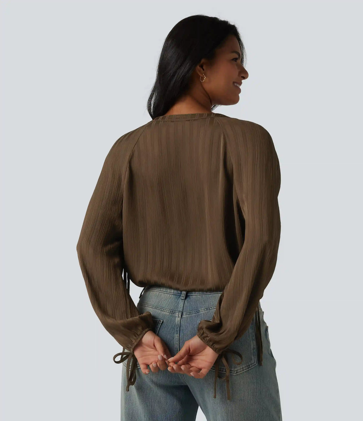 V Neck Bishop Long Sleeve Casual Blouse