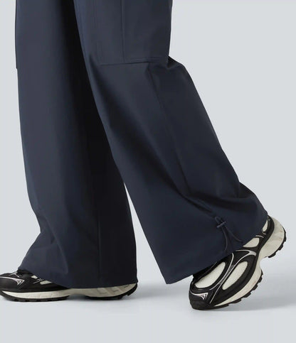 Water Repellent Wear-Resistant Mid Rise Drawstring Baggy Casual Cargo Pants with Pockets