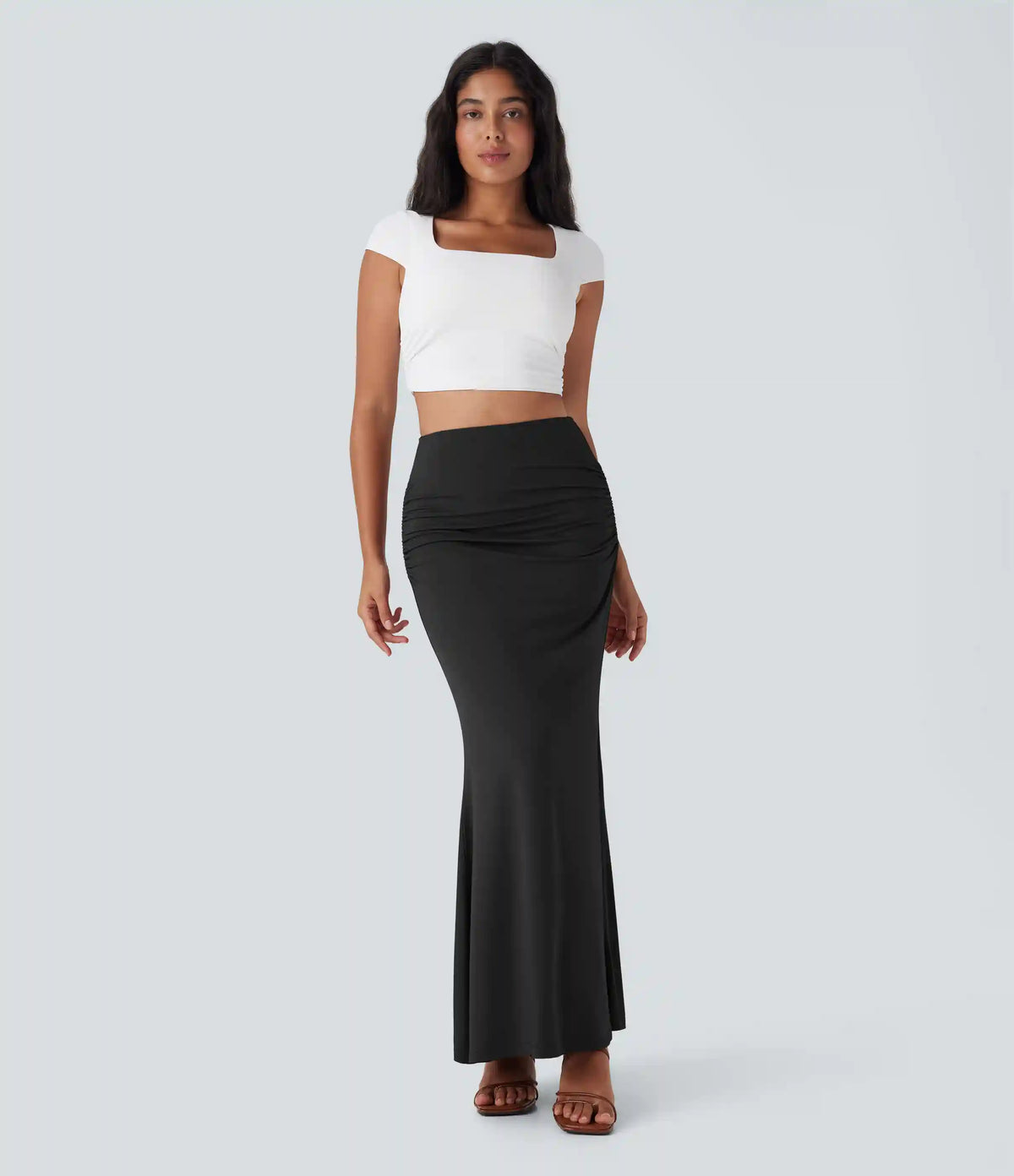 High Waisted Tummy Control Butt Lifting 2-in-1 Midi Casual Mermaid Skirt