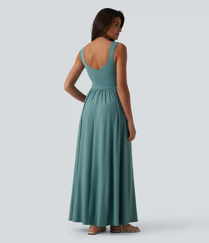 Built-in Bra Flowy Maxi Casual Dress with Pockets DD-F