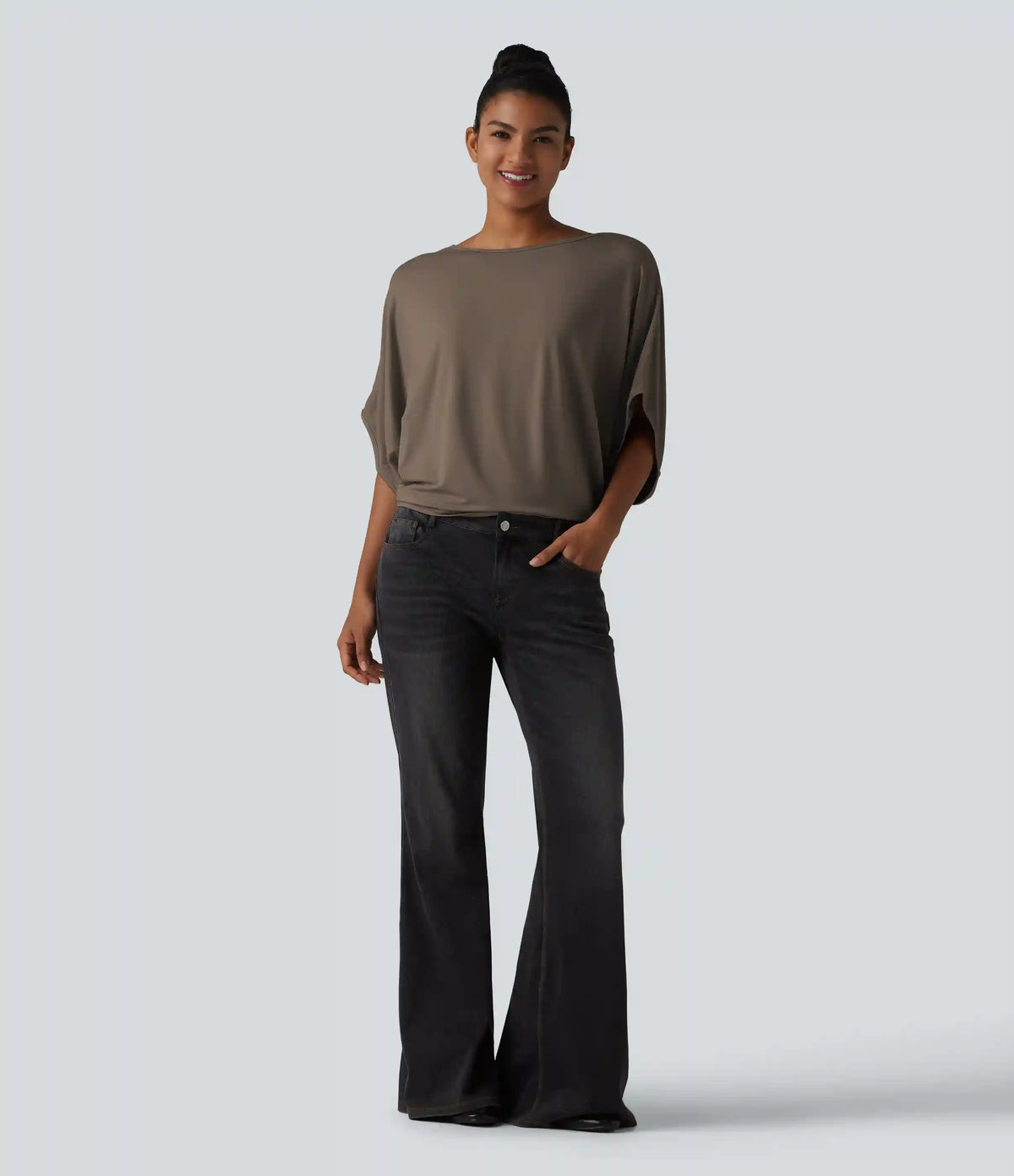 Round Neck Batwing Sleeve Relaxed Casual Top