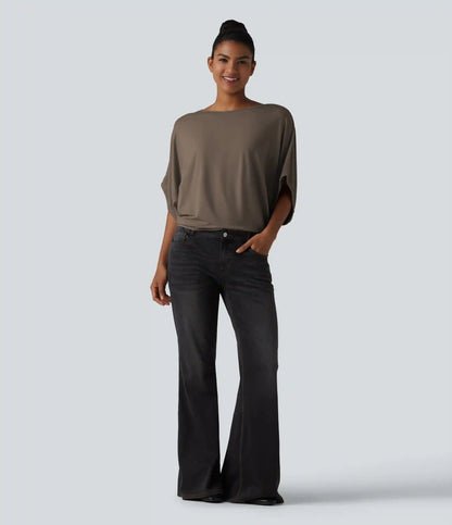 Round Neck Batwing Sleeve Relaxed Casual Top