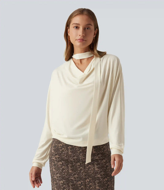 Cowl Neck Long Sleeve Work Top with Scarf