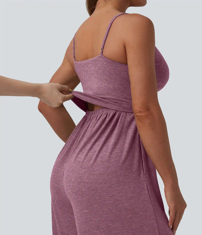 Adjustable Straps Ruched Wide Leg Heathered Casual Jumpsuit with Pockets-Easy Peezy