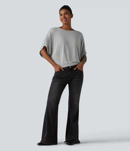 Round Neck Batwing Sleeve Relaxed Casual Top
