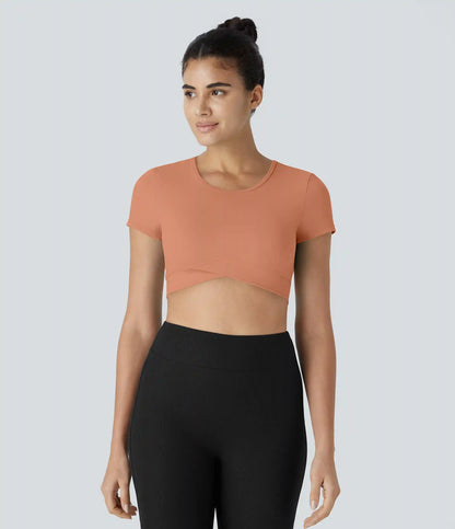 SoftlyZero™ Plush Crossover Hem Cropped Sports Top