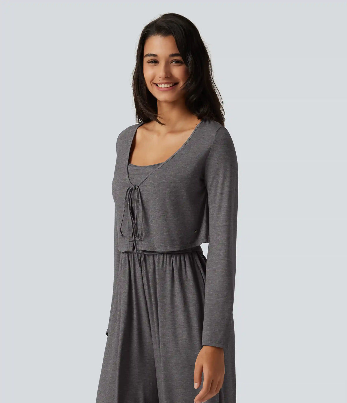 V Neck Tie Front Long Sleeve Casual Top