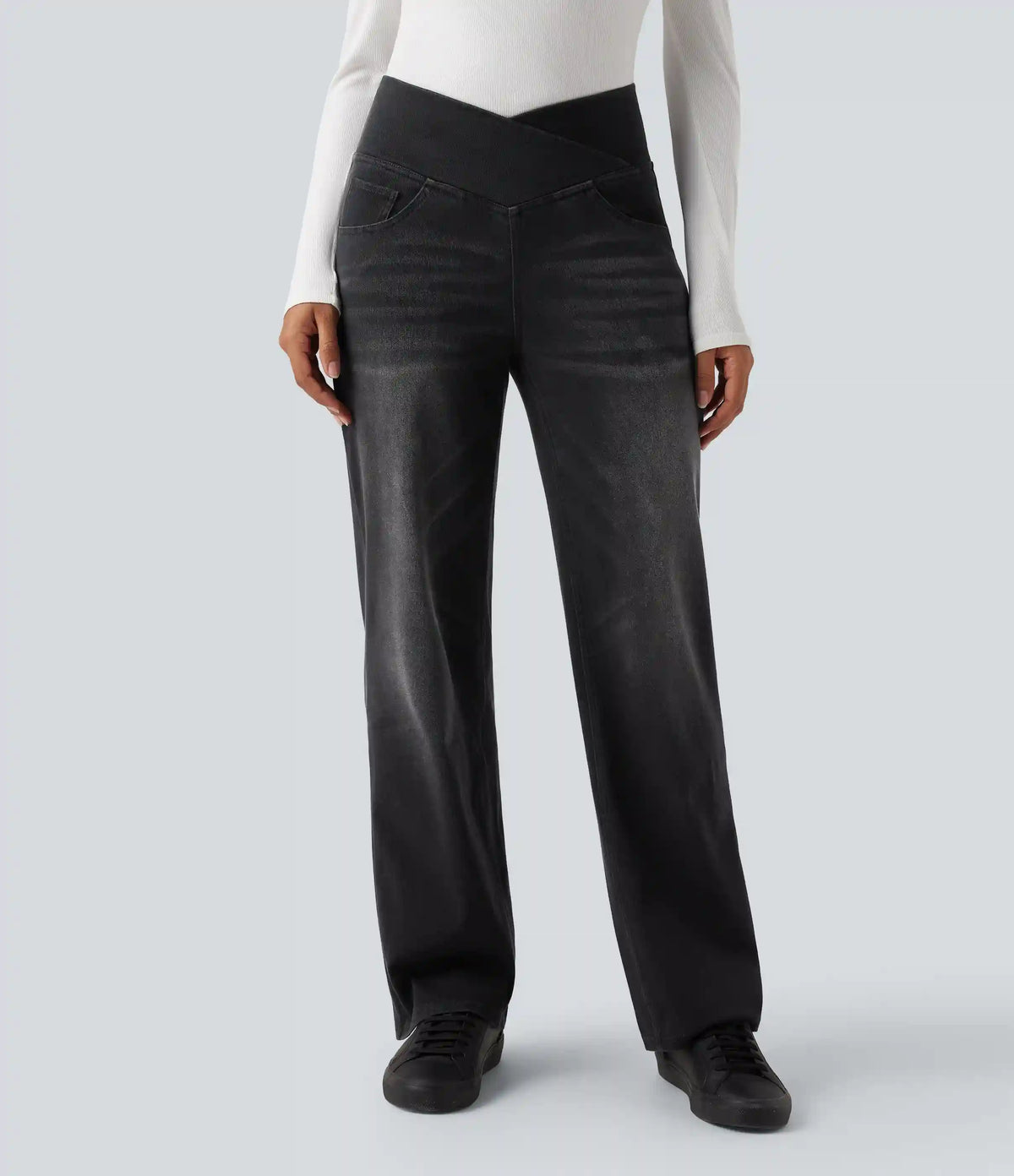 Halara Flex™ Crossover High Waisted Tummy Control Casual Straight Leg Jeans with Pockets
