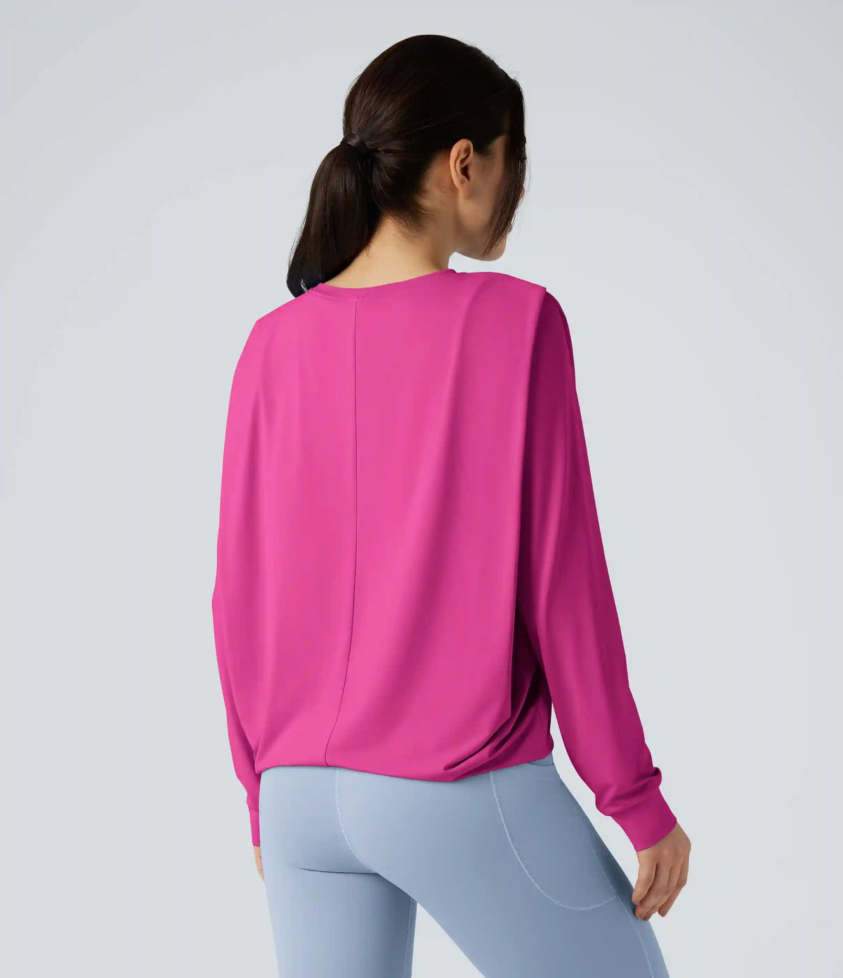 Round Neck Long Sleeve Ruched Yoga Sports Top-UPF50+