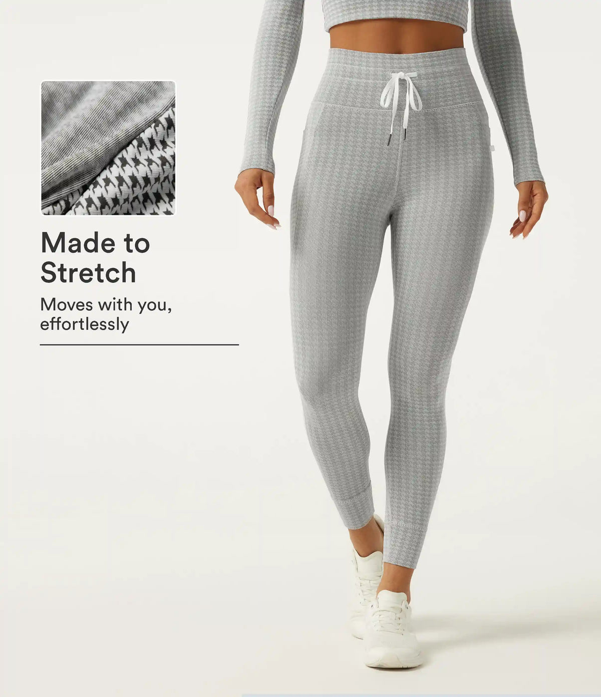 High Waisted Houndstooth Drawstring Yoga Legging with Pockets