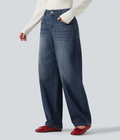 Halara Flex™ Mid Rise Barrel Leg Washed Casual Jeans with Pockets