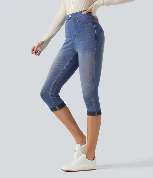 Halara Flex™ High Waisted Tummy Control Denim Capri Casual Leggings with Pockets