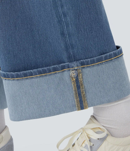 Halara Flex™ High Waisted Pockets Adjustable Hem Wide Leg Washed Casual Jeans