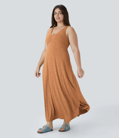 U Neck Flowy Maxi Casual Plus Size Tank Dress