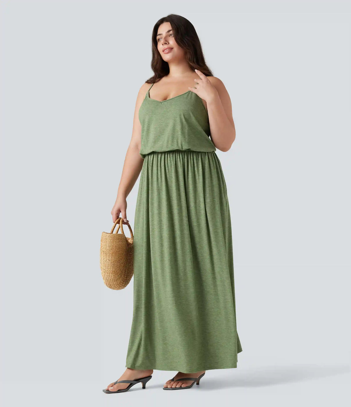Plus Size Maxi Flowy Slip Dress with Pockets