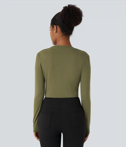 Cowl Neck Ruched Long Sleeve Slim Work Top