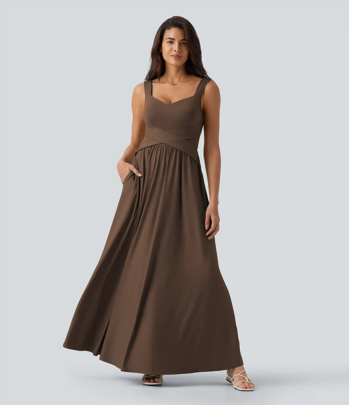 Built-in Bra Flowy Maxi Casual Dress with Pockets DD-F